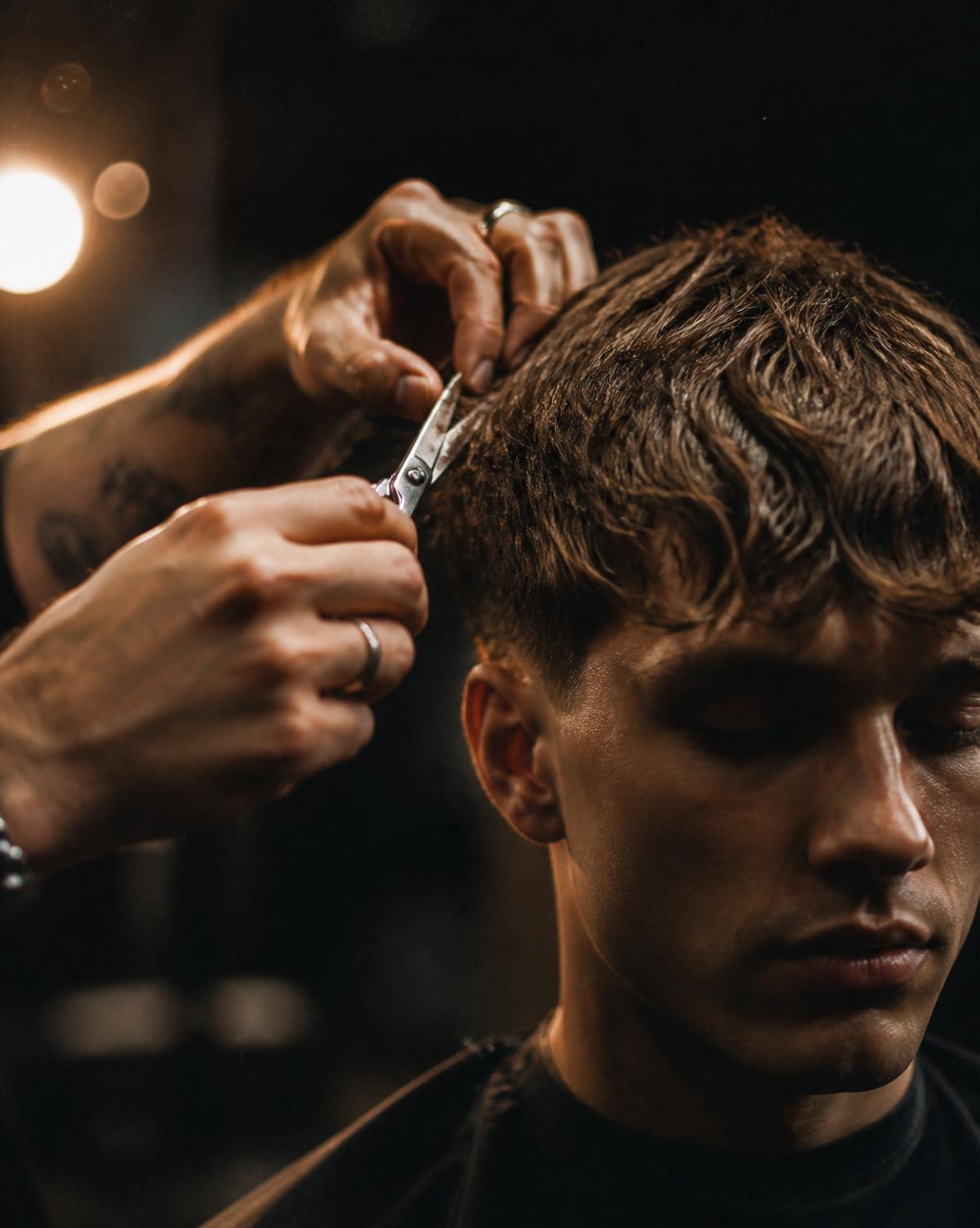 Scissor work refining a European-textured haircut